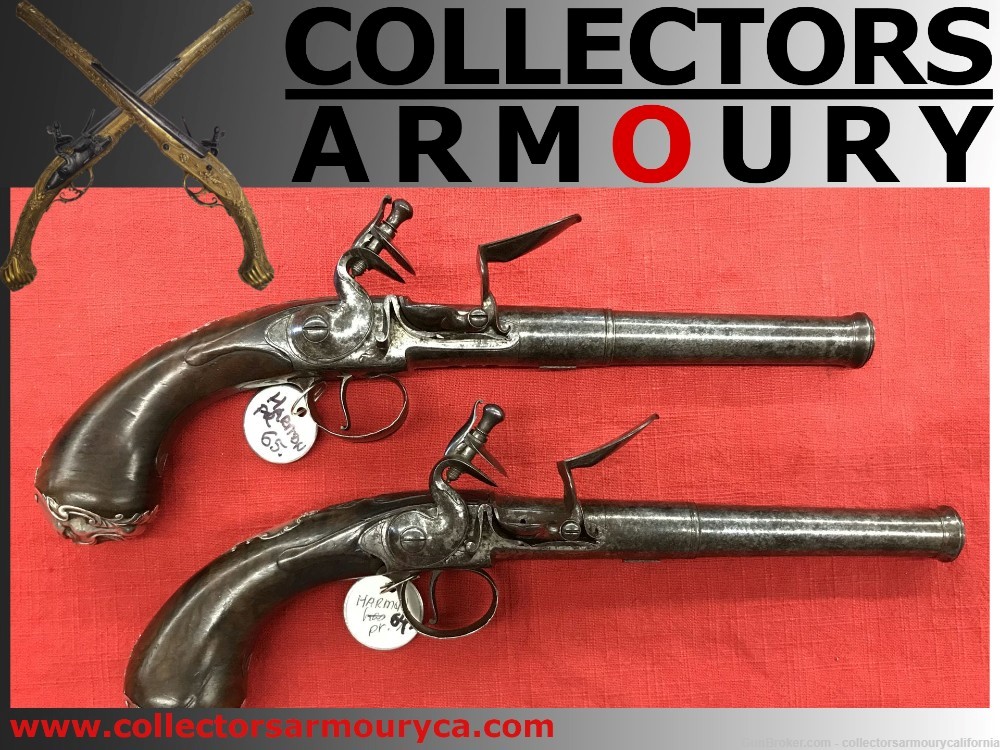 Pair Of Silver Mounted English Turn Off Barrel Greatcoat Pistols By Harman-img-0