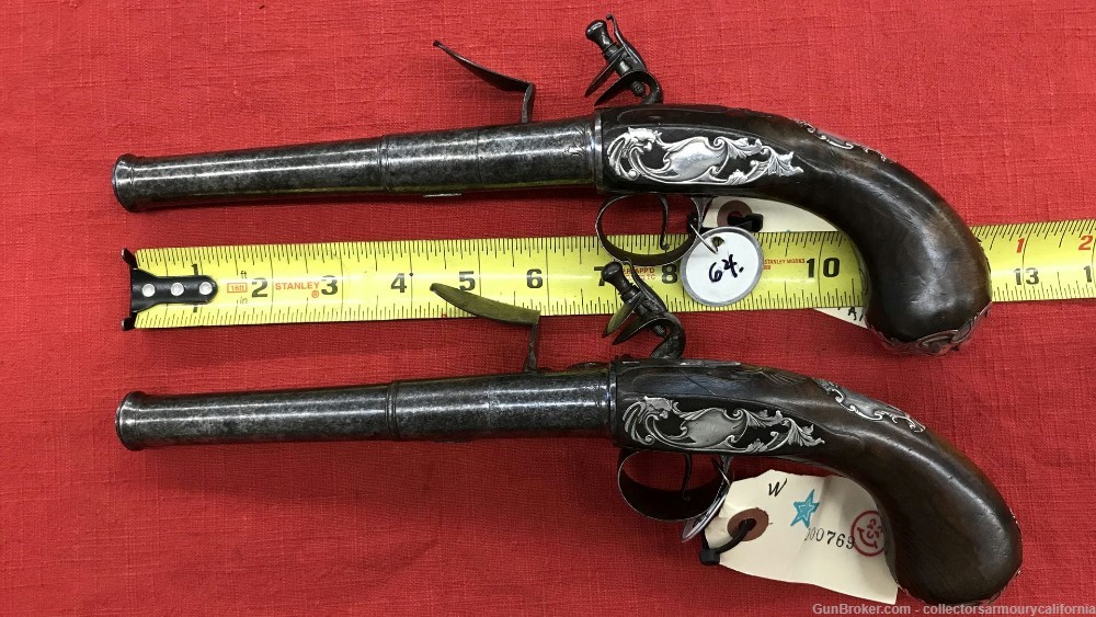 Pair Of Silver Mounted English Turn Off Barrel Greatcoat Pistols By Harman-img-39