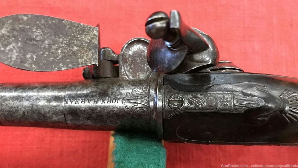 Pair Of Silver Mounted English Turn Off Barrel Greatcoat Pistols By Harman-img-26