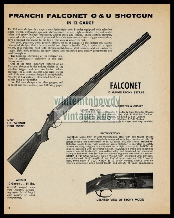 1974 FRANCHI Falconet O&U 12 gauge Shotgun PRINT AD-img-0