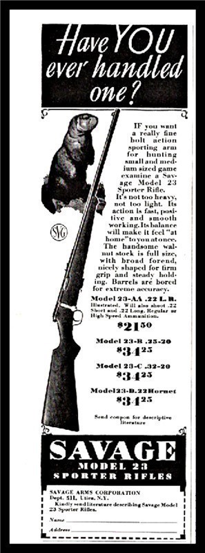 1935 SAVAGE Model 23 Sporter Rifle SMALL PRINT AD-img-0