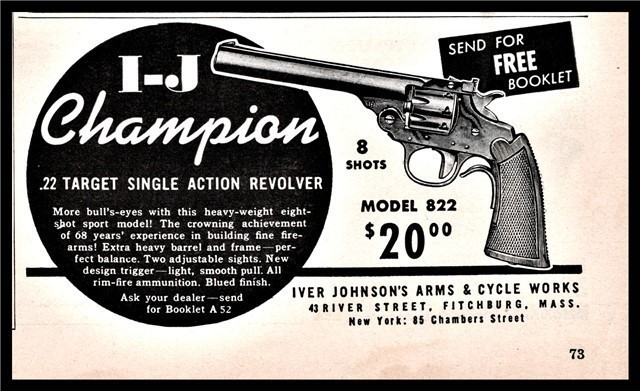 1939 IVER JOHNSON Champion Revolver Small PRINT AD-img-0