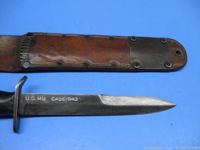 US WWII CASE 1943 M3 BLADE MARKED FIGHTING KNIFE WITH M6 MILSCO SCABBARD-img-2