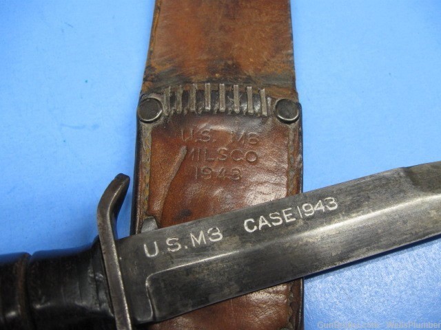 US WWII CASE 1943 M3 BLADE MARKED FIGHTING KNIFE WITH M6 MILSCO SCABBARD-img-6
