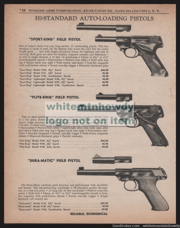 1958 HISTANDARD Sport K& Flite King, Dura-matic Field Pistol PRINT AD-img-0