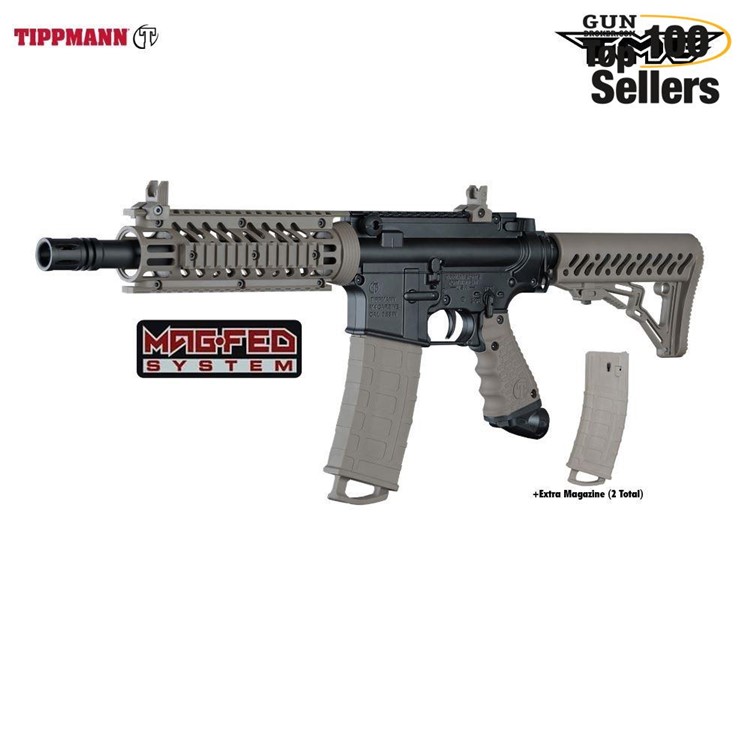 TIPPMANN TMC M4 Carbine MagFed Black/Tan Paintball Marker (16400)-img-0