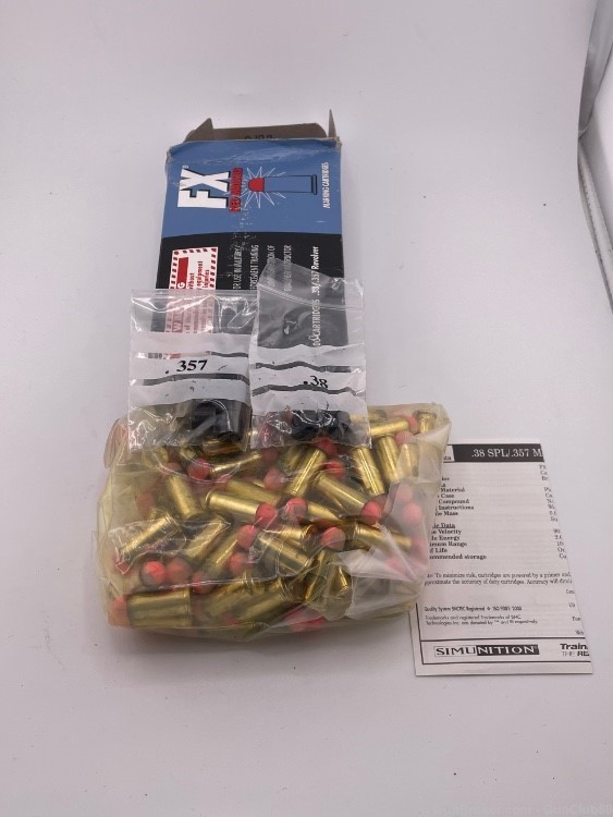 Rare 100 round box red 38/357magnum fx FOF simunitions training ammunition-img-1