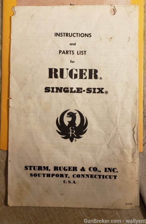 Ruger Single-Six Manual 3-1-67 Instructions Revolver 1967 Pistol-img-1