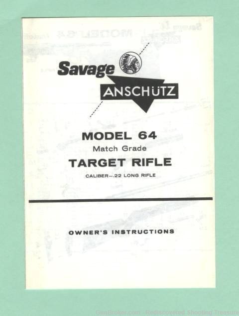 Savage Anshutz Model 64 Manual Reproduction-img-0