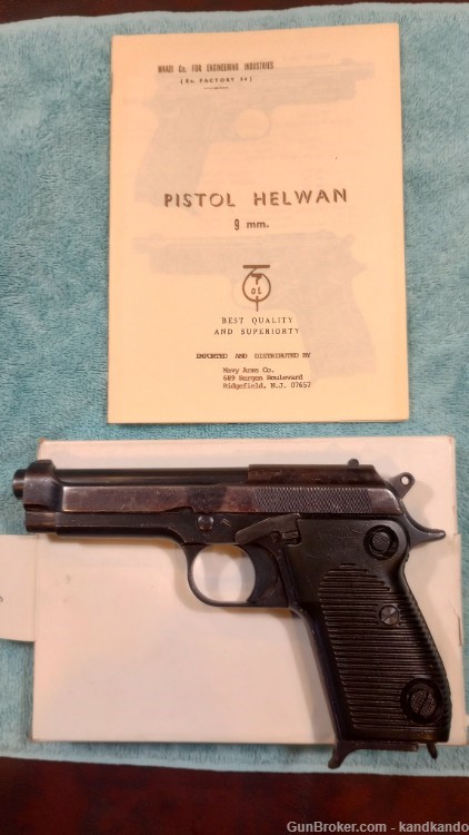 Egyptian Helwan 9mm U.A.B. Licensed Copy Beretta Pistol  Arabic Penny-img-0