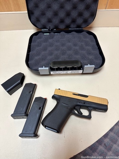 Glock 43X, Apollo customs, 9mm Pistol, Gold/Black, 2 mags, New, NR-img-0
