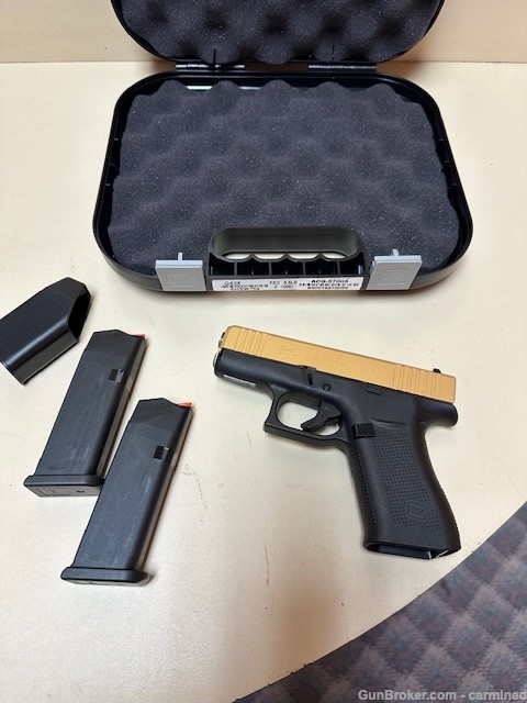 Glock 43X, Apollo customs, 9mm Pistol, Gold/Black, 2 mags, New, NR-img-1