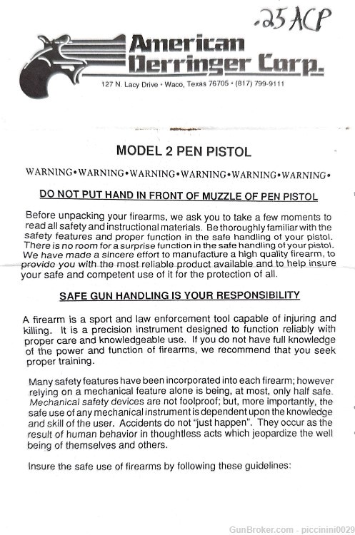 American Derringer Corporation Model 2 Stainless Steel "Pen" Pistol-img-9