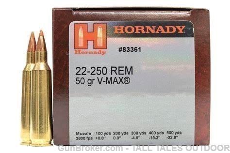 Hornady 22-250 Rem 50 Grain V-Max #83361 50 Rounds NEW -img-0