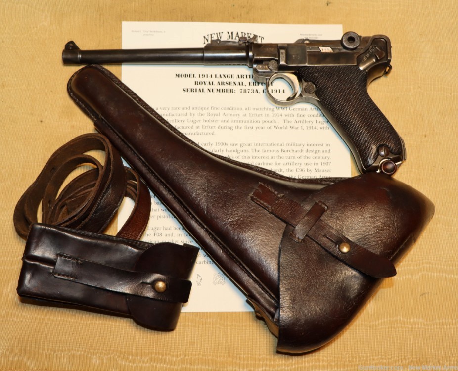 Rare WWI German Erfurt Artillery Luger c. 1914 w/ Holster & Ammo Pouch-img-0