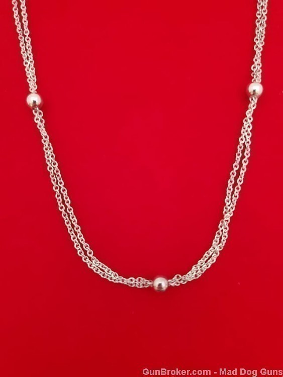 925 Sterling Silver Double Chains & Beads Necklace. 18"Long.  S55.*REDUCED*-img-1