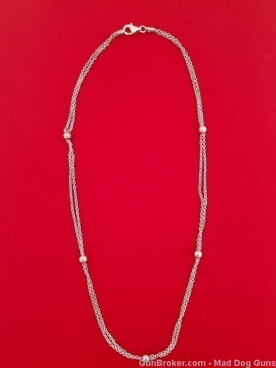 925 Sterling Silver Double Chains & Beads Necklace. 18"Long.  S55.*REDUCED*-img-0