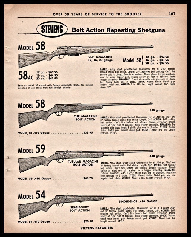 1962 STEVENS 58 58AC 59 54 Shotgun PRINT AD-img-0