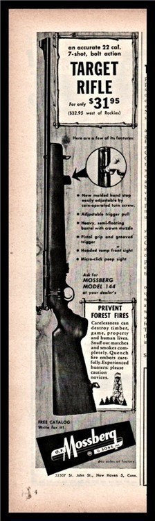 1953 MOSSBERG Model 144 Target Rifle PRINT AD shown w/original price-img-0