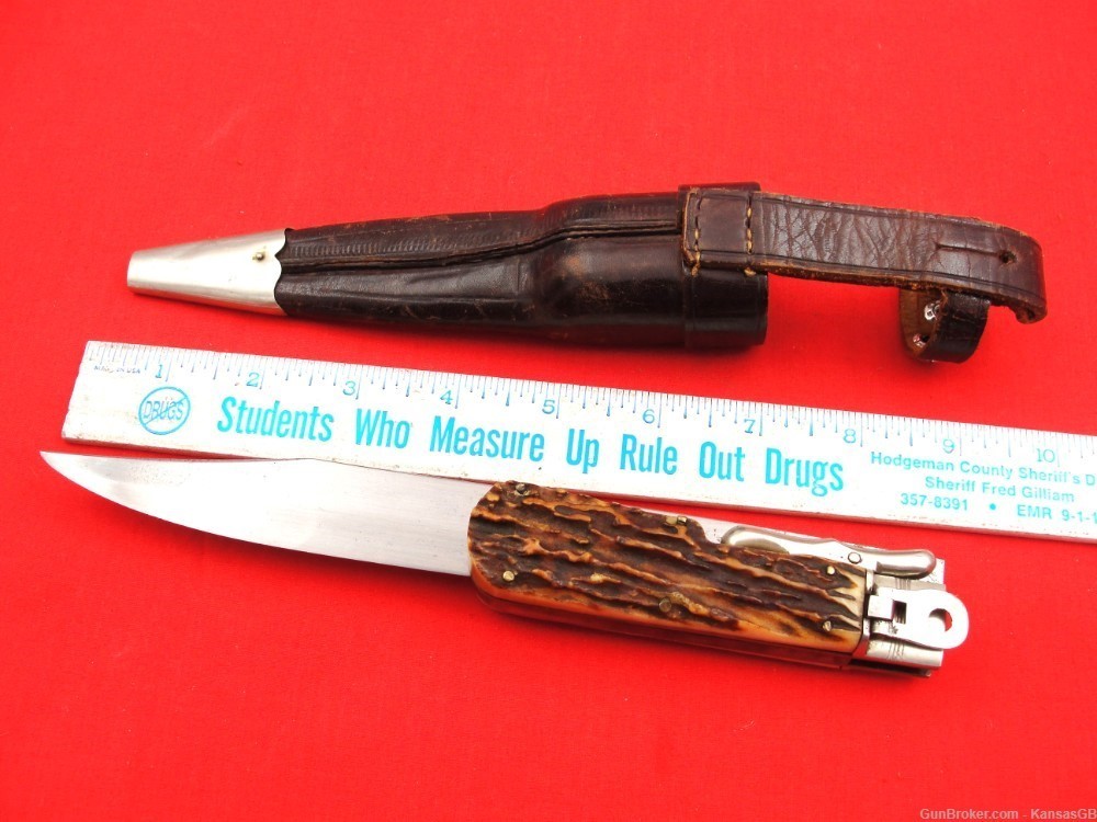 Anton Winger JR Othello folding knife stag handles w/sheath-img-7