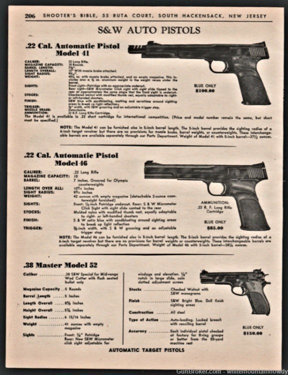1963 SMITH & WESSON Model 41 and 46 Auto, 52 .38 Master Pistol AD-img-0