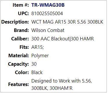 Wilson Combat AR-15 30rd Mag - 5.56 300BLK 300HAM'R - TR-WMAG30B-img-1