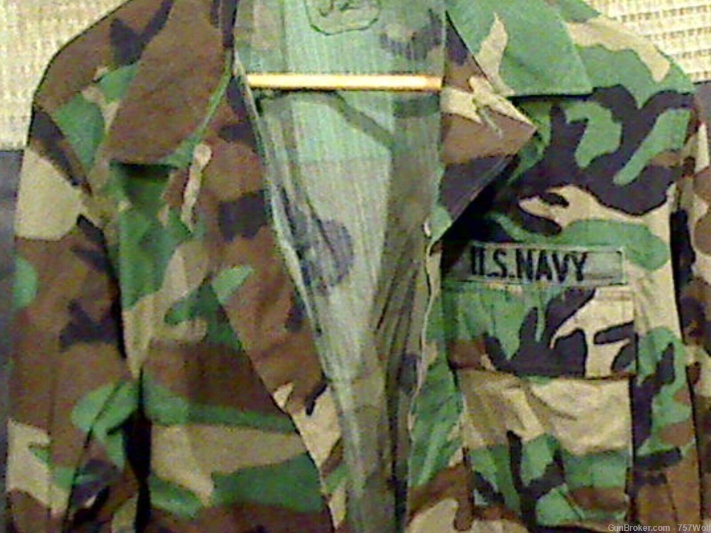 2 US Navy Woodland Camo Shirts (Jackets) Medium-Short Closeout (42" Chest)-img-1