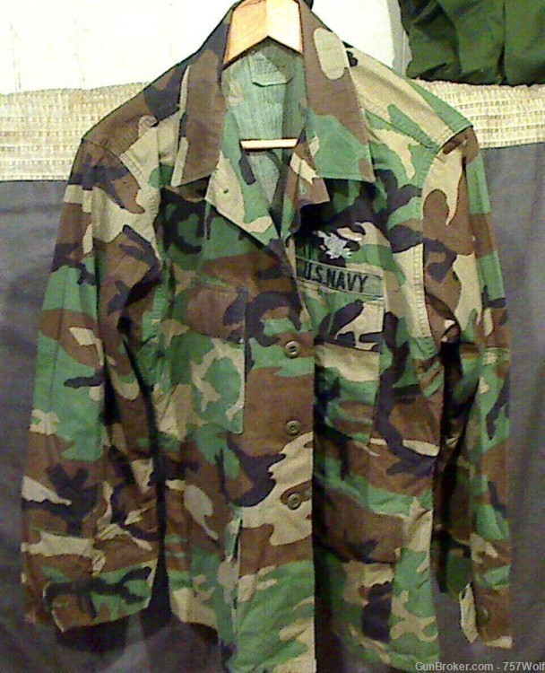 2 US Navy Woodland Camo Shirts (Jackets) Medium-Short Closeout (42" Chest)-img-5