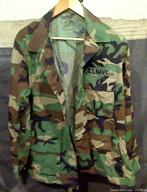 2 US Navy Woodland Camo Shirts (Jackets) Medium-Short Closeout (42" Chest)-img-0
