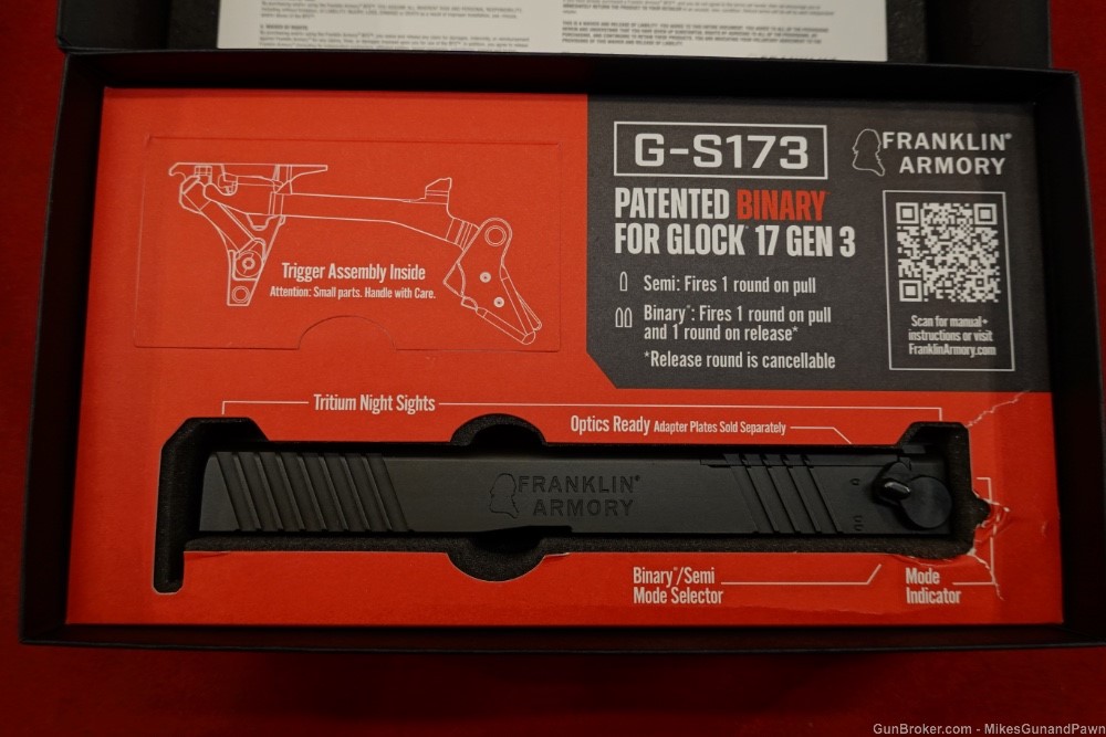 Franklin Armory Binary Trigger & Slide for Glock 17 Gen 3 - 9mm - G-S173-img-0