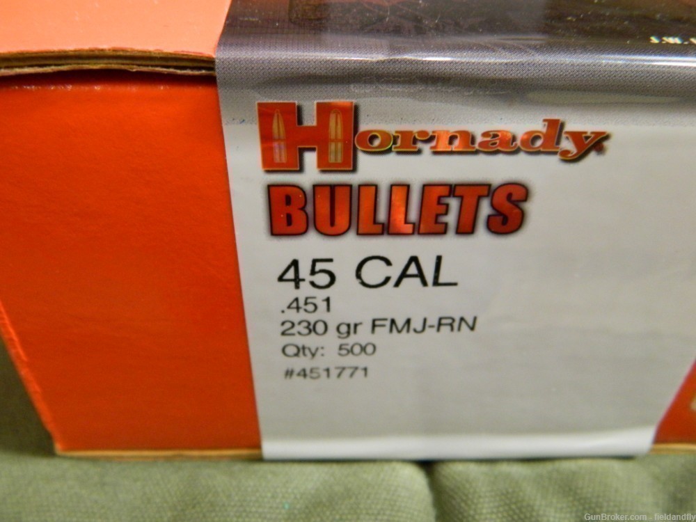 Hornady 45 Caliber 230 grain FMJ RN bullets, 500 count box-img-1