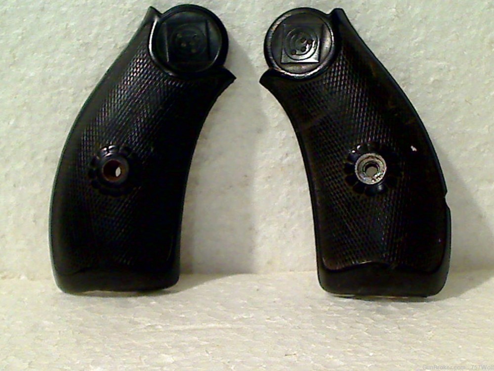 Vintage Used Black Polymer Derringer Pistol Grips Some Damage .44 Cal. (?)-img-0