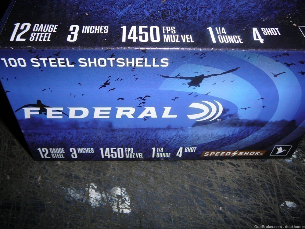 FEDERAL 12 GA 3 INCH SPEED/SHOK 1&1/4 OZ 4'S 100 ROUNDS-img-1