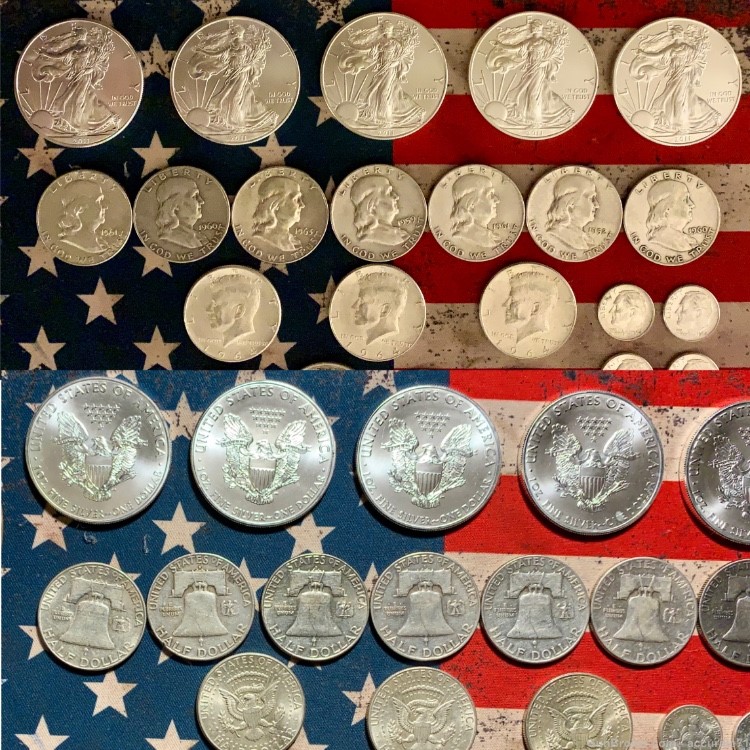 Silver Eagles Liberty Half Dollars Quarters Dimes Franklins 37 Coin Lot-img-7