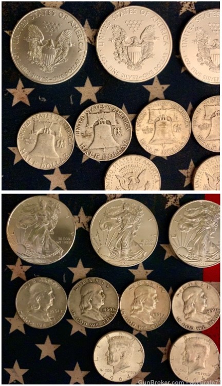 Silver Eagles Liberty Half Dollars Quarters Dimes Franklins 37 Coin Lot-img-4
