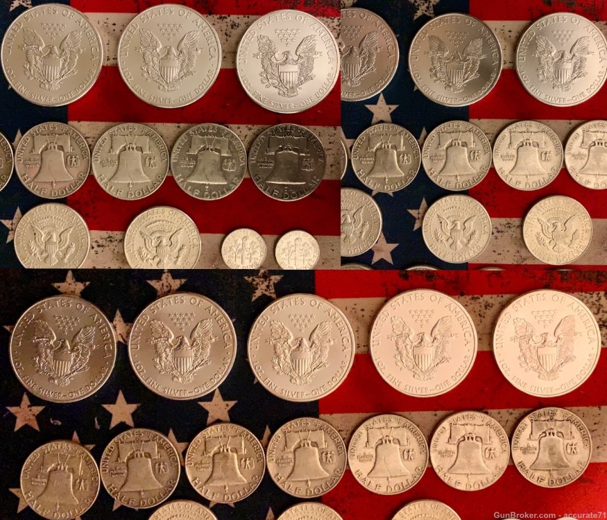 Silver Eagles Liberty Half Dollars Quarters Dimes Franklins 37 Coin Lot-img-14