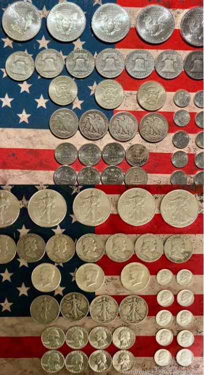 Silver Eagles Liberty Half Dollars Quarters Dimes Franklins 37 Coin Lot-img-15