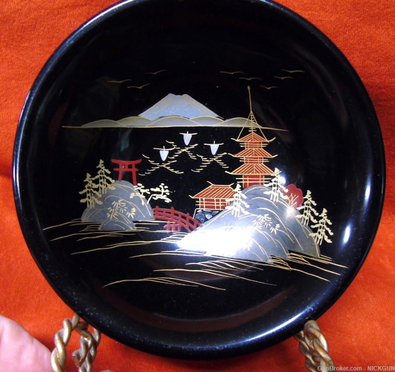 Vintage Japanese Black lacquer hand painted Tea bowl.-img-0
