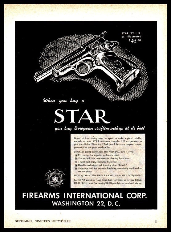 1953 STAR .22 LR Pistol Firearms International AD Gun Advertising-img-0