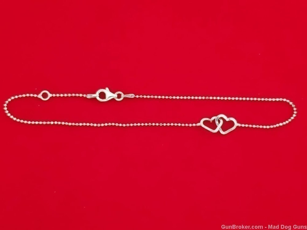 925 Sterling Silver Beaded Chain ANKLE BRACELET w/2 Hearts.10"L.S70*REDUCED-img-0