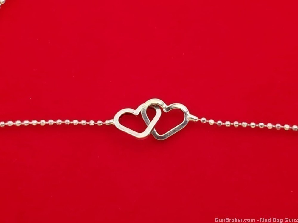 925 Sterling Silver Beaded Chain ANKLE BRACELET w/2 Hearts.10"L.S70*REDUCED-img-1