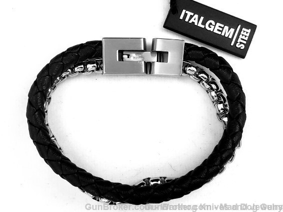 ITALGEM STEEL Men's Stainless Steel & Leather Bracelet. 8".SLB33.*REDUCED"-img-1