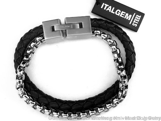 ITALGEM STEEL Men's Stainless Steel & Leather Bracelet. 8".SLB33.*REDUCED"-img-0