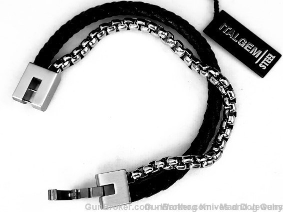 ITALGEM STEEL Men's Stainless Steel & Leather Bracelet. 8".SLB33.*REDUCED"-img-3