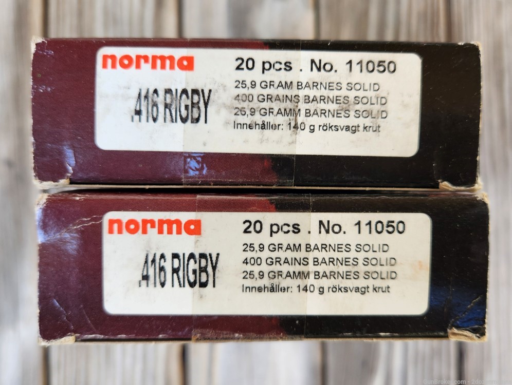 Norma 416 Rigby 400 Grain Barnes Solid 40 Rounds 11050-img-0