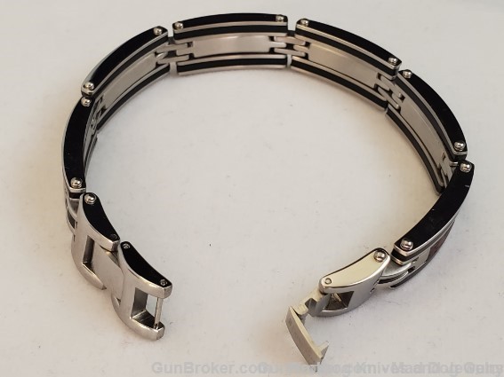 ITALGEM STEEL Stainless Steel/IP Black/Wood Link Bracelet.8".SMB27*REDUCED*-img-2