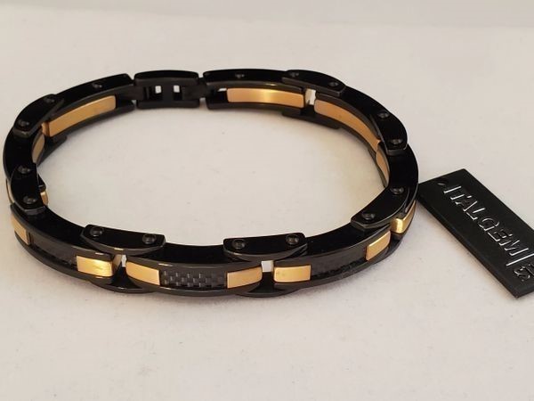 ITALGEM STEEL Men's Carbon Fibre & IP Gold Steel Bracelet. SMB142.*REDUCED*-img-0