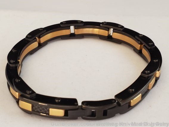 ITALGEM STEEL Men's Carbon Fibre & IP Gold Steel Bracelet. SMB142.*REDUCED*-img-2