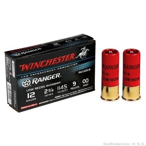 100 RDS Winchester RANGER LE 12 Gauge Ammo Low Recoil 9 Pellet 2 3/4 Buck-img-0