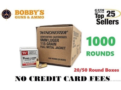 Winchester Ammo W9MM50 9mm 115 gr Full Metal Jacket "1000 ROUND CASE"